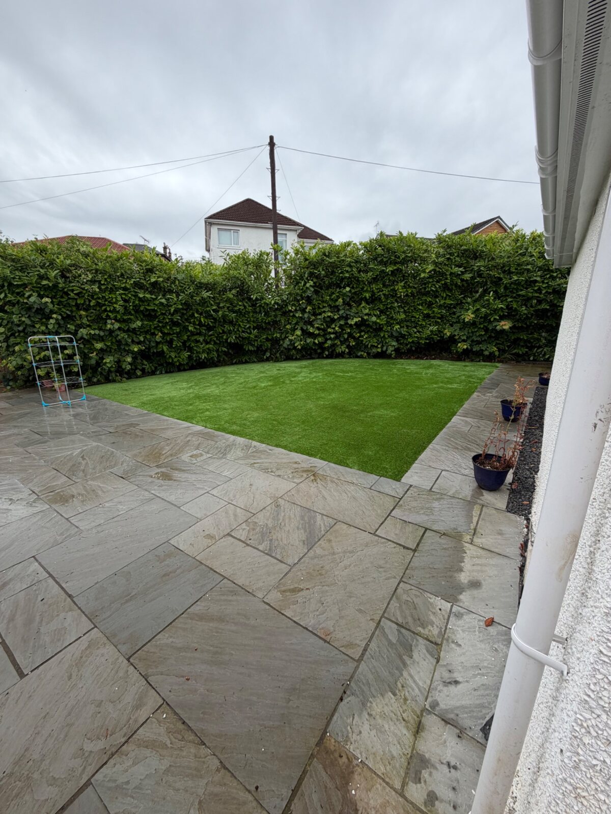 New lawn with stone patio